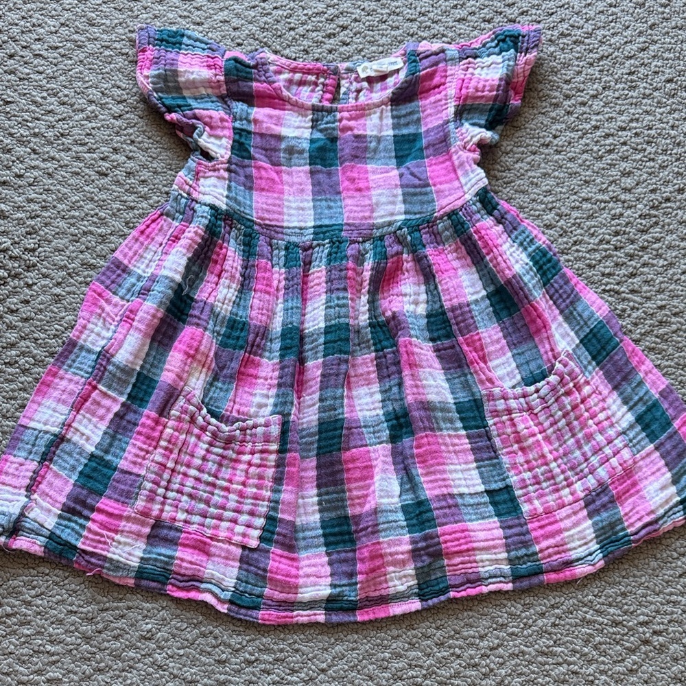 Tucker + Tate Pink Teal Plaid Flutter-Sleeve Dress - Picture 1 of 5